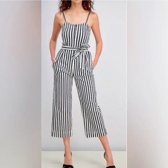 RACHEL Rachel Roy Black & White Striped Tie-Waist Jumpsuit - Picture 4 of 4